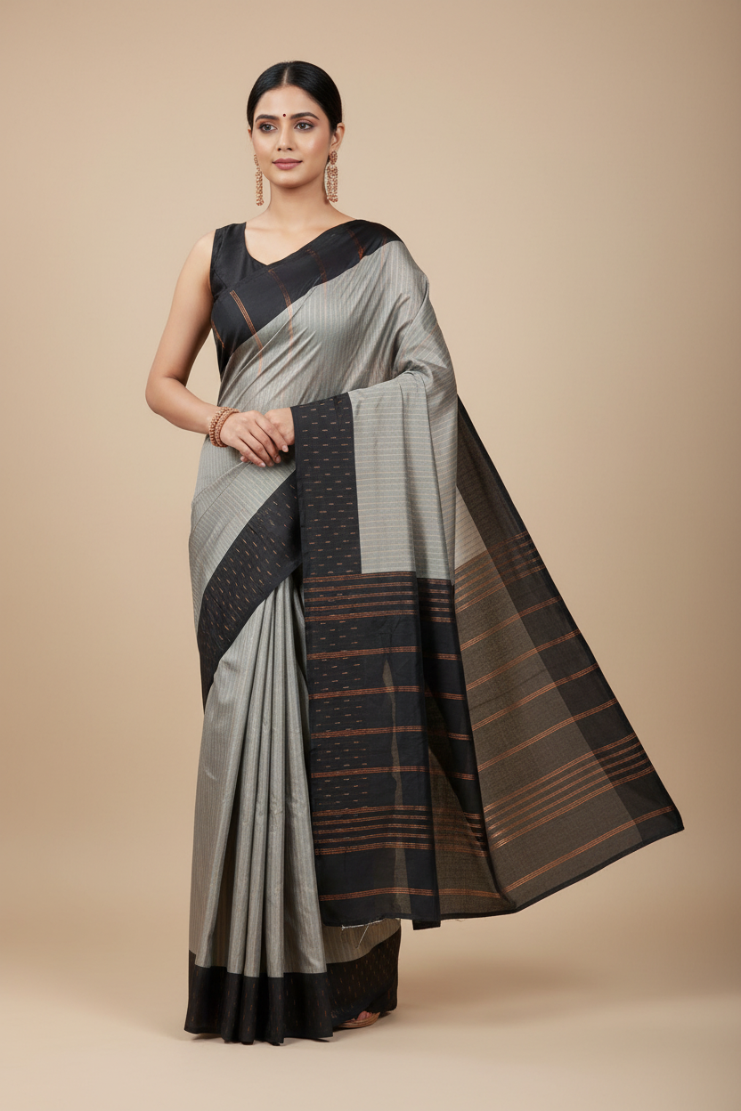 Arani Silk Saree Gray Colour with Block Border