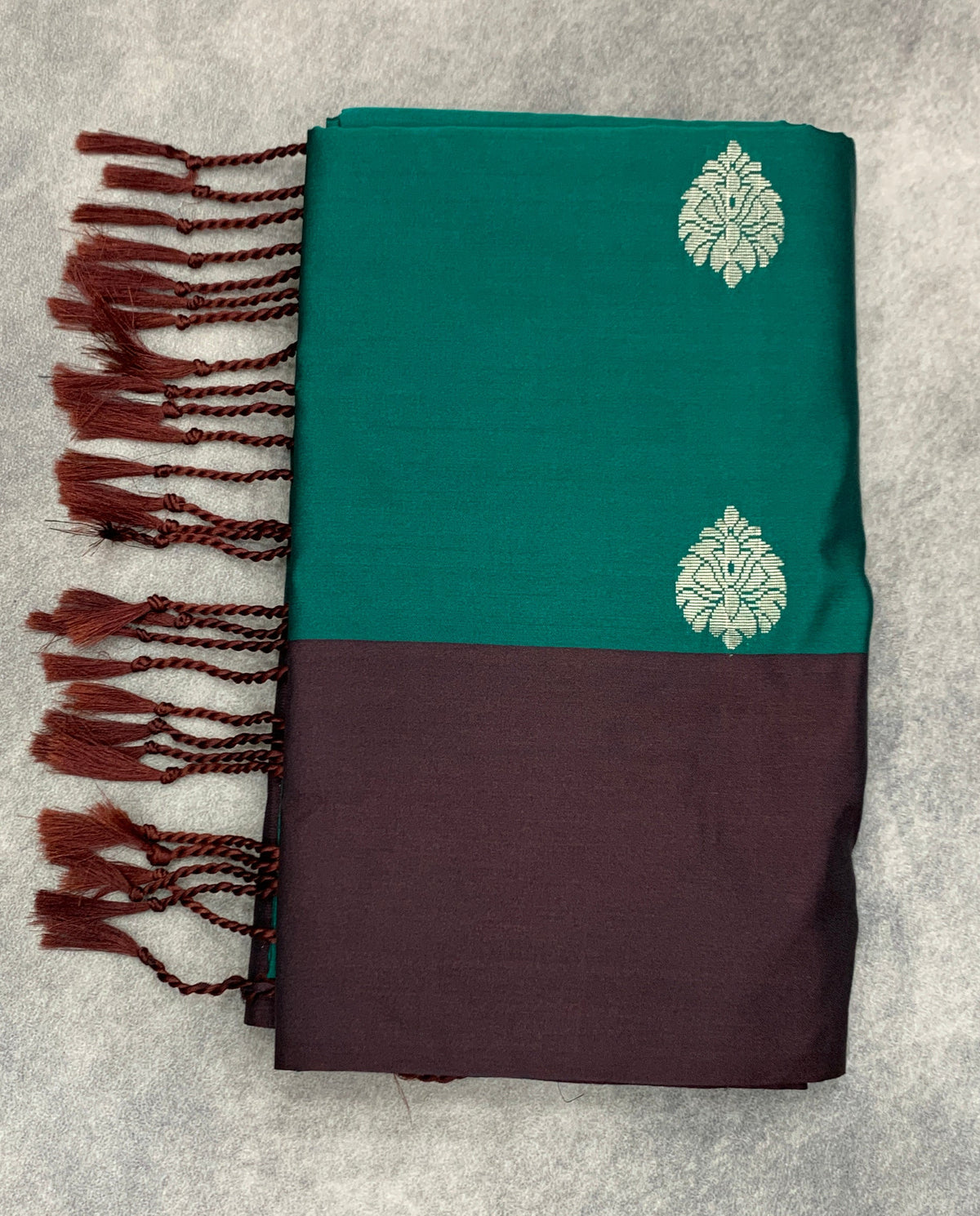 Art Silk Saree Peacock Green Colour with Brown Colour Border