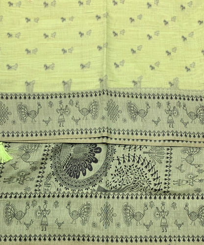 Banaras Katan Saree Pista Green Colour with Katan Work Border