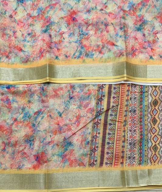 Jute Cotton Saree Yellow Colour with Thread Border