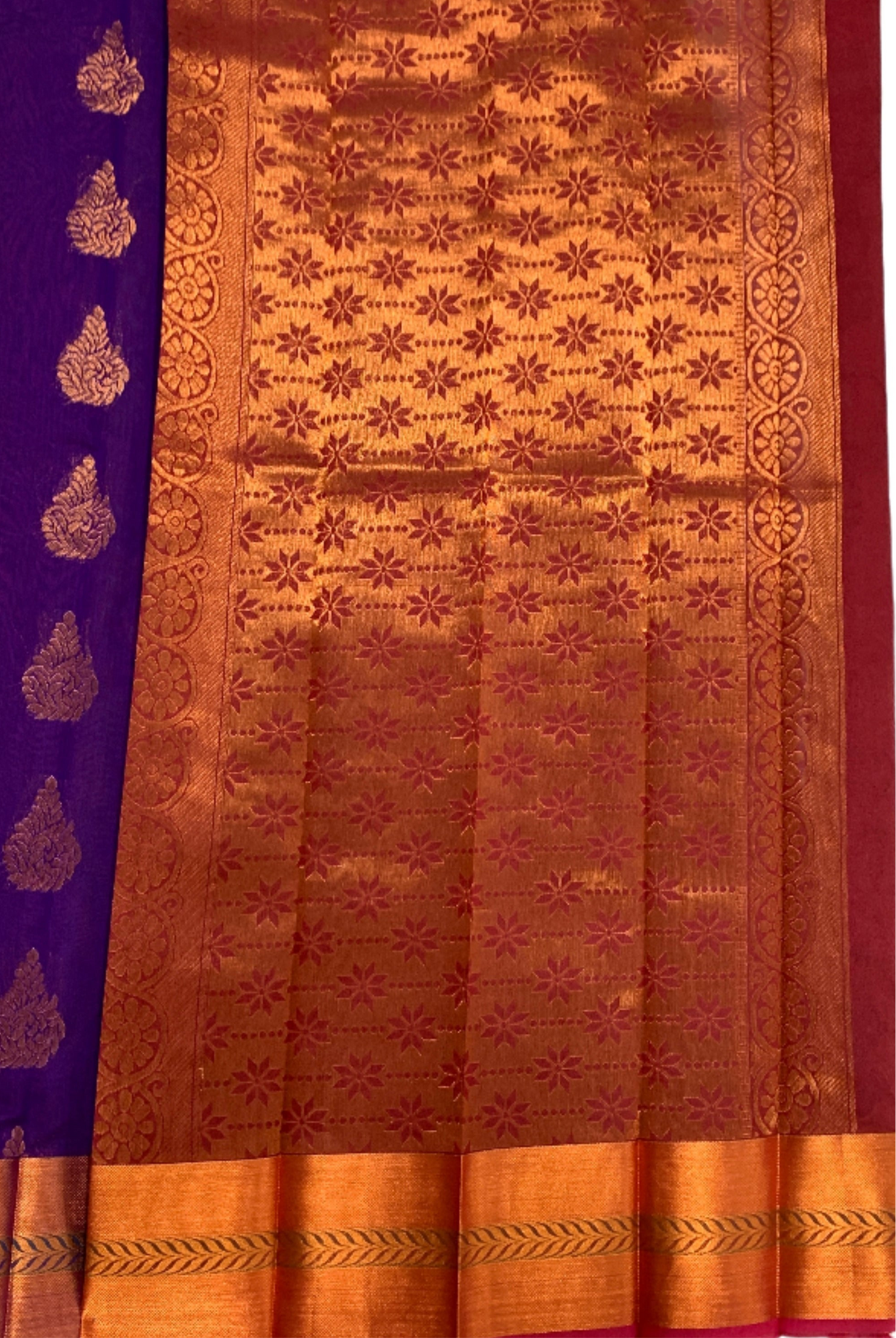 Lavender Shade Silk Cotton Saree with Copper Zari Border