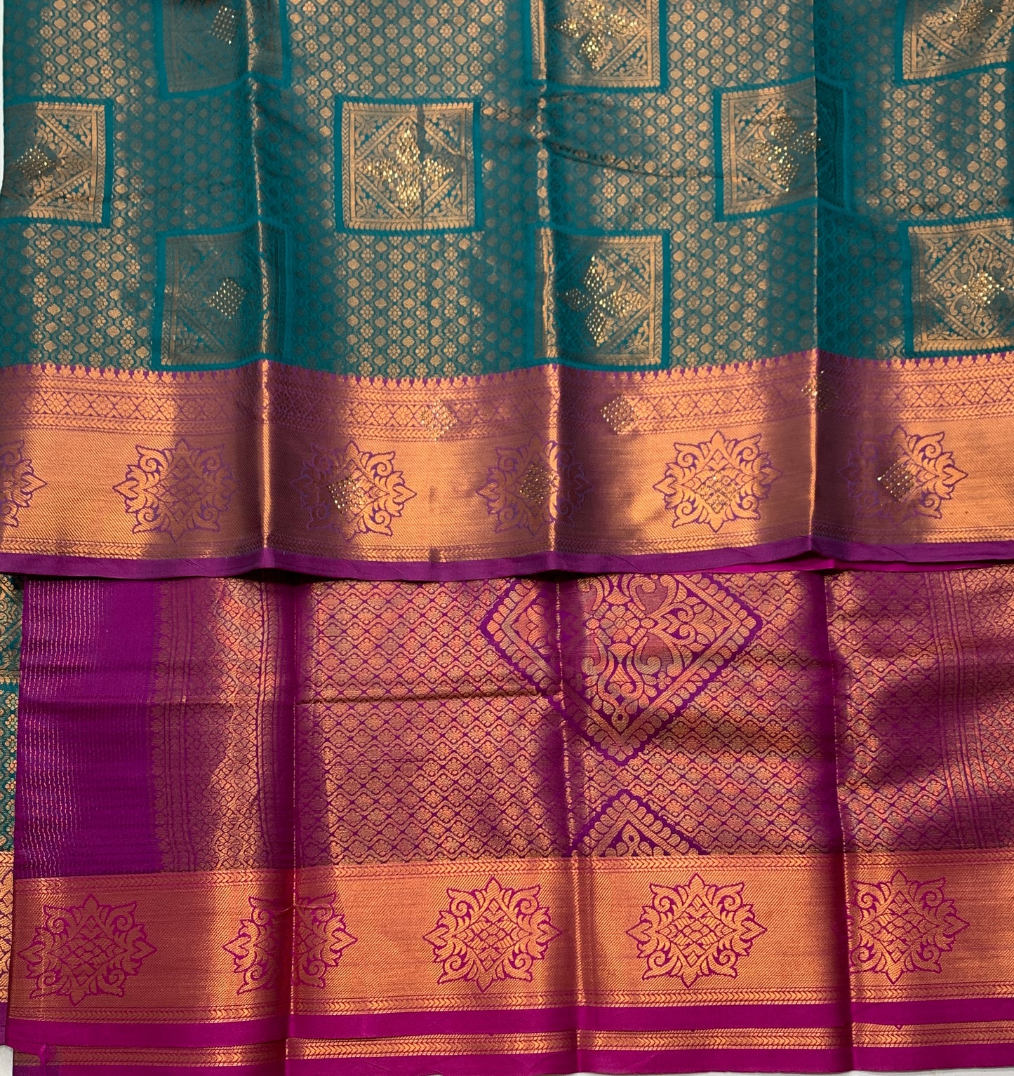 Art Silk Saree Peacock Green Colour with Magenta Border