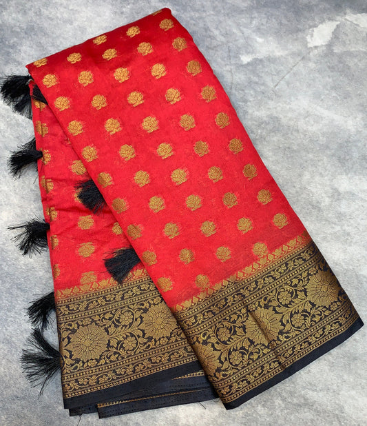 Crepe Saree Red Colour with Block Border