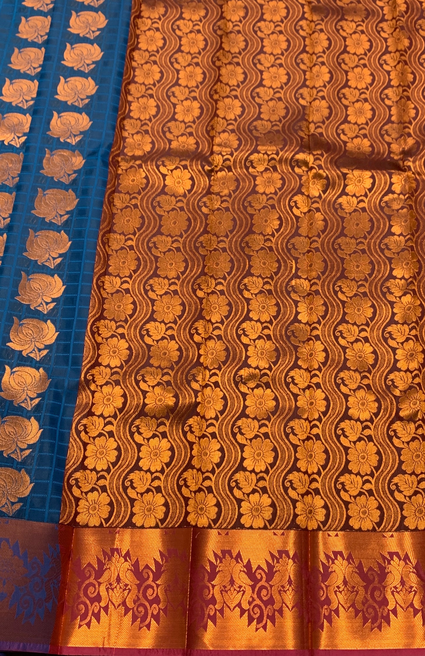 Vegan Silk Saree Blue Colour Saree with Copper Border