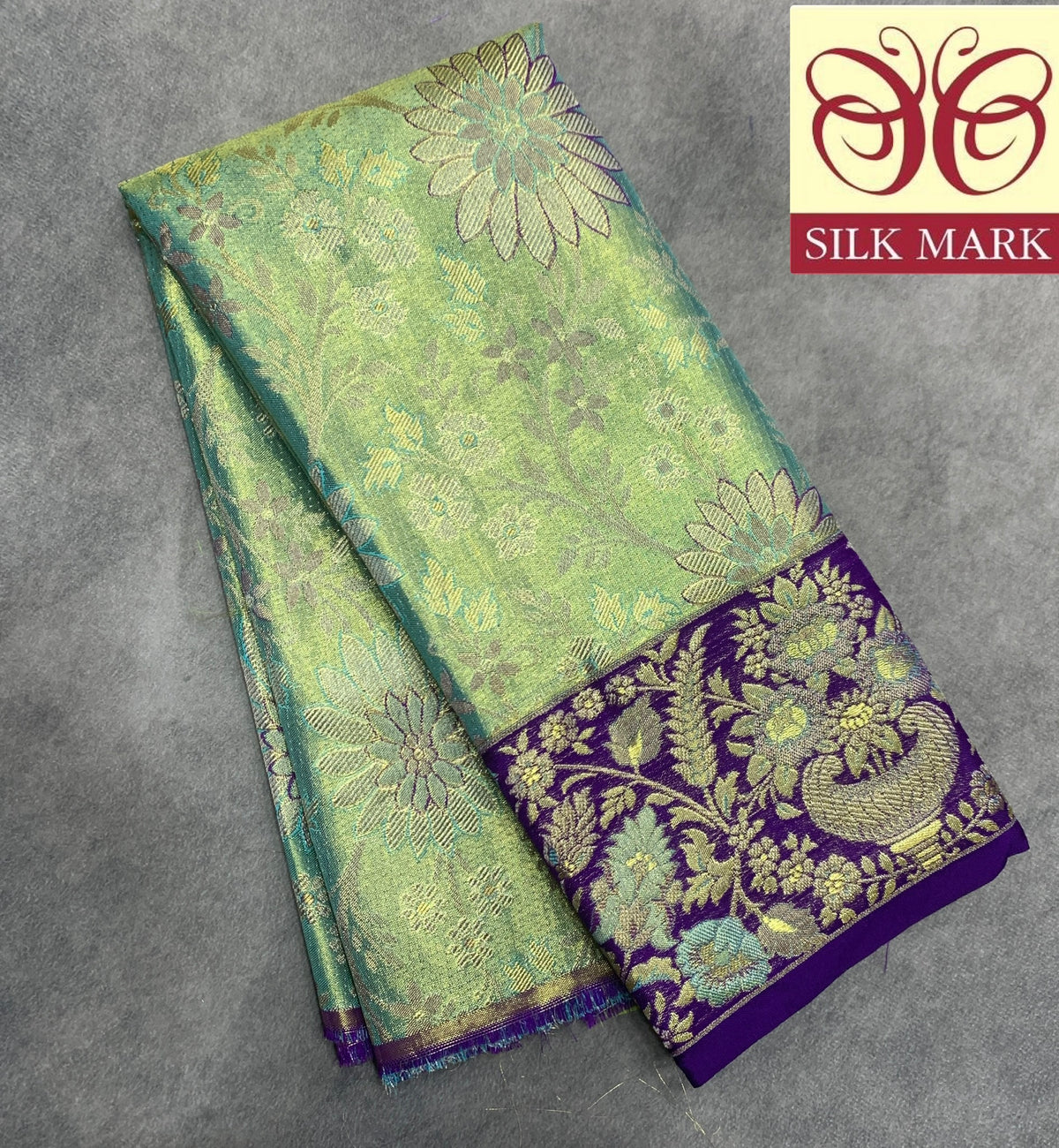 Pista Green Shade Pure Kanchipuram Kids Pattu Pavadai with Contrast Border for Newborn to 2 Years
