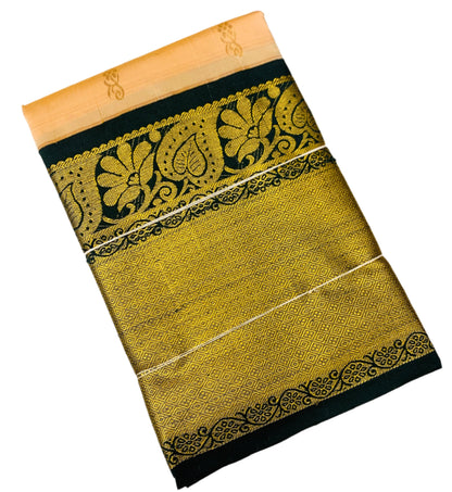 Pure Kanchipuram Silk Light Biscuit Colour with Green Border