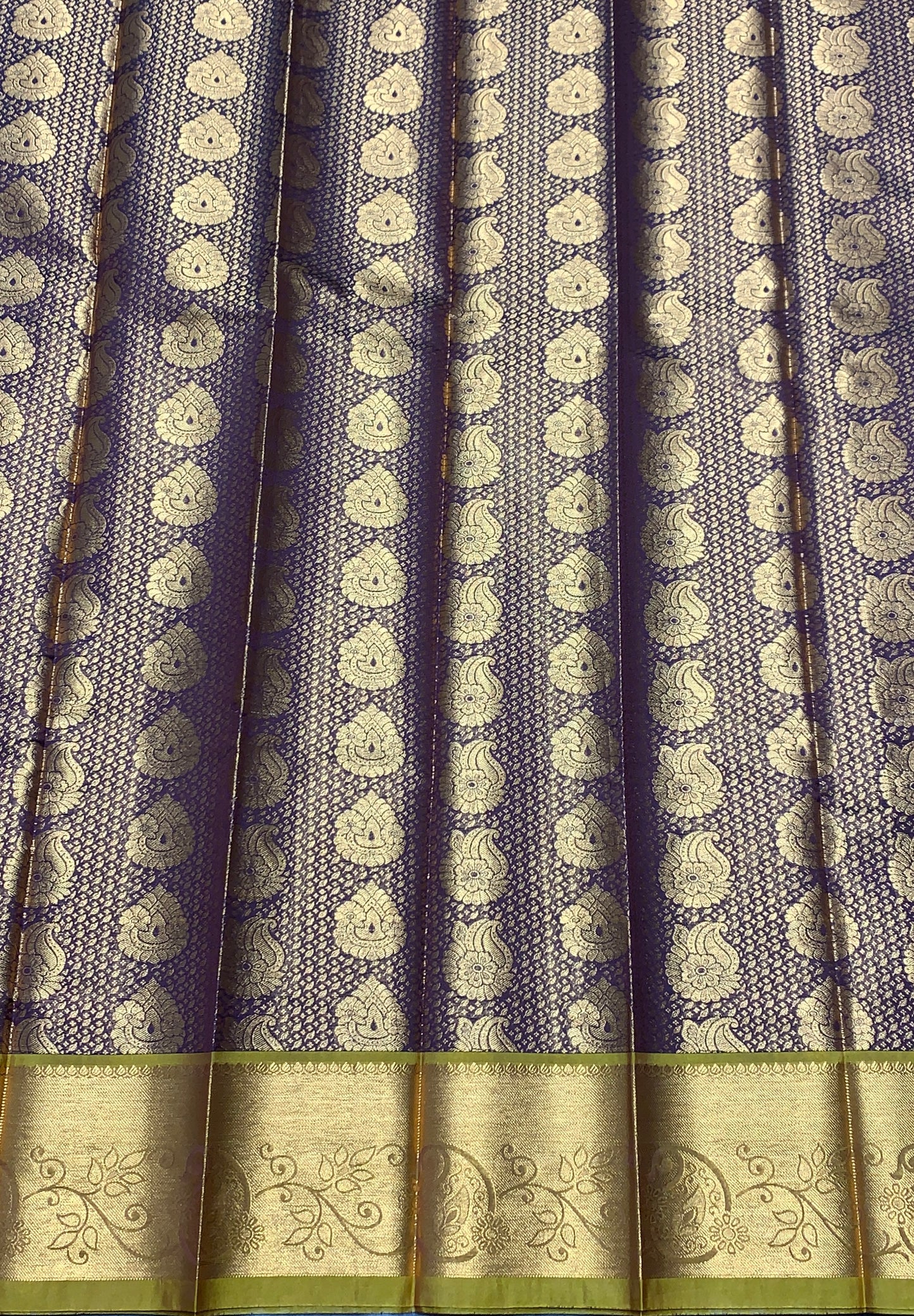 Vegan Silk Saree Brown Colour with Olive Green and Copper Border