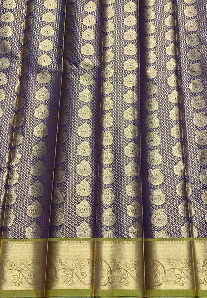 Vegan Silk Saree Brown Colour with Olive Green and Copper Border