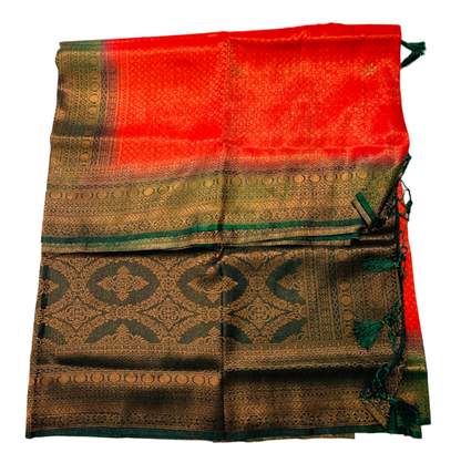 Red shade kuberra pattu with Green Pallu