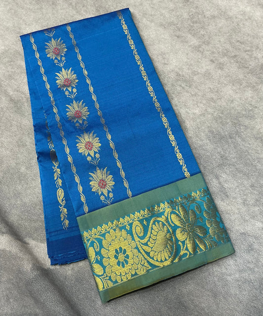 Sky Blue Shade Semi Silk Kids Pattu Pavadai with Contrast border for Age 2 to 5 Years
