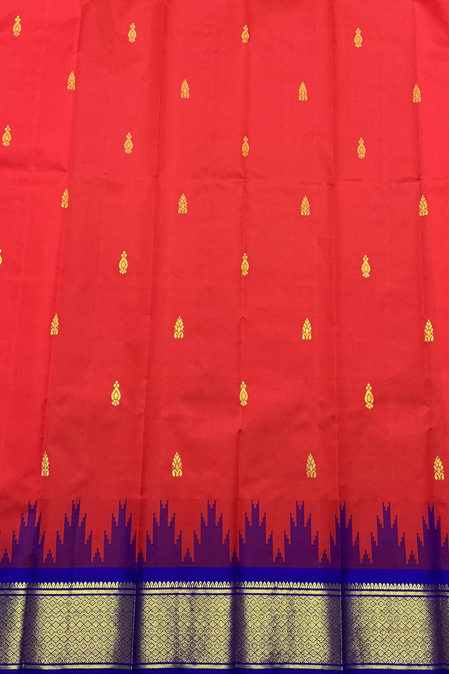 Semi Silk Saree Red Colour with Violet and Gold Zari Border