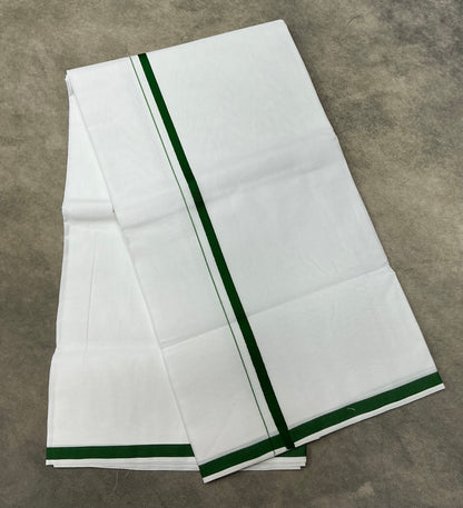 White Cotton Dhoti with Green Border