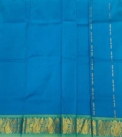 Sky Blue shade Pure kanchipuram Kids Pattu Pavadai with Self border for newborn to 2 Years