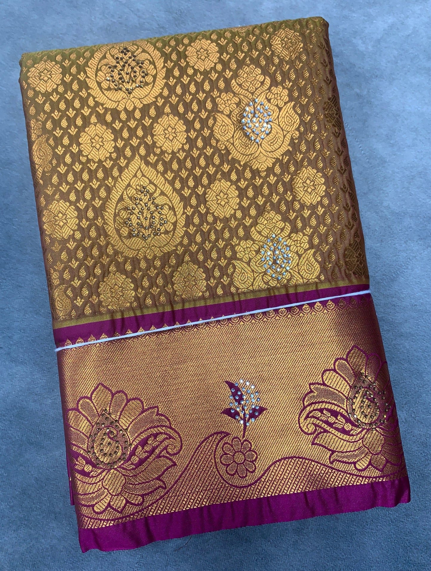 Vegan Silk Saree Mustard Colour with Copper and Pink Border