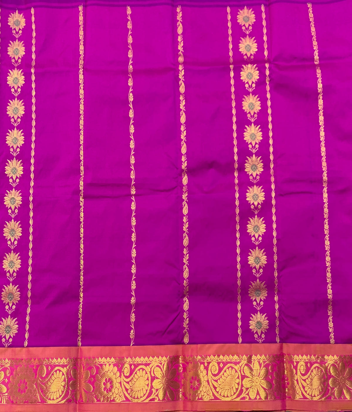 Magenta Shade Semi Silk Kids Pattu Pavadai with Contrast border for Age 2 to 5 Years