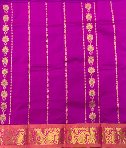 Magenta Shade Semi Silk Kids Pattu Pavadai with Contrast border for Age 2 to 5 Years