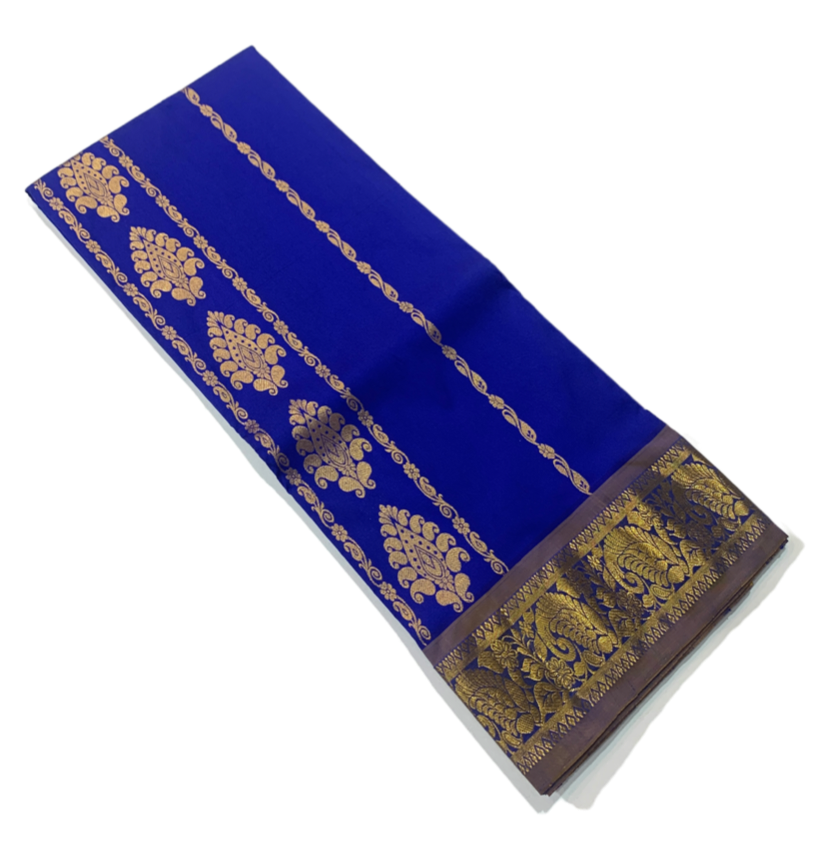 Blue shade Semi Silk Kids Pattu Pavadai with contrast border for age above 10 years