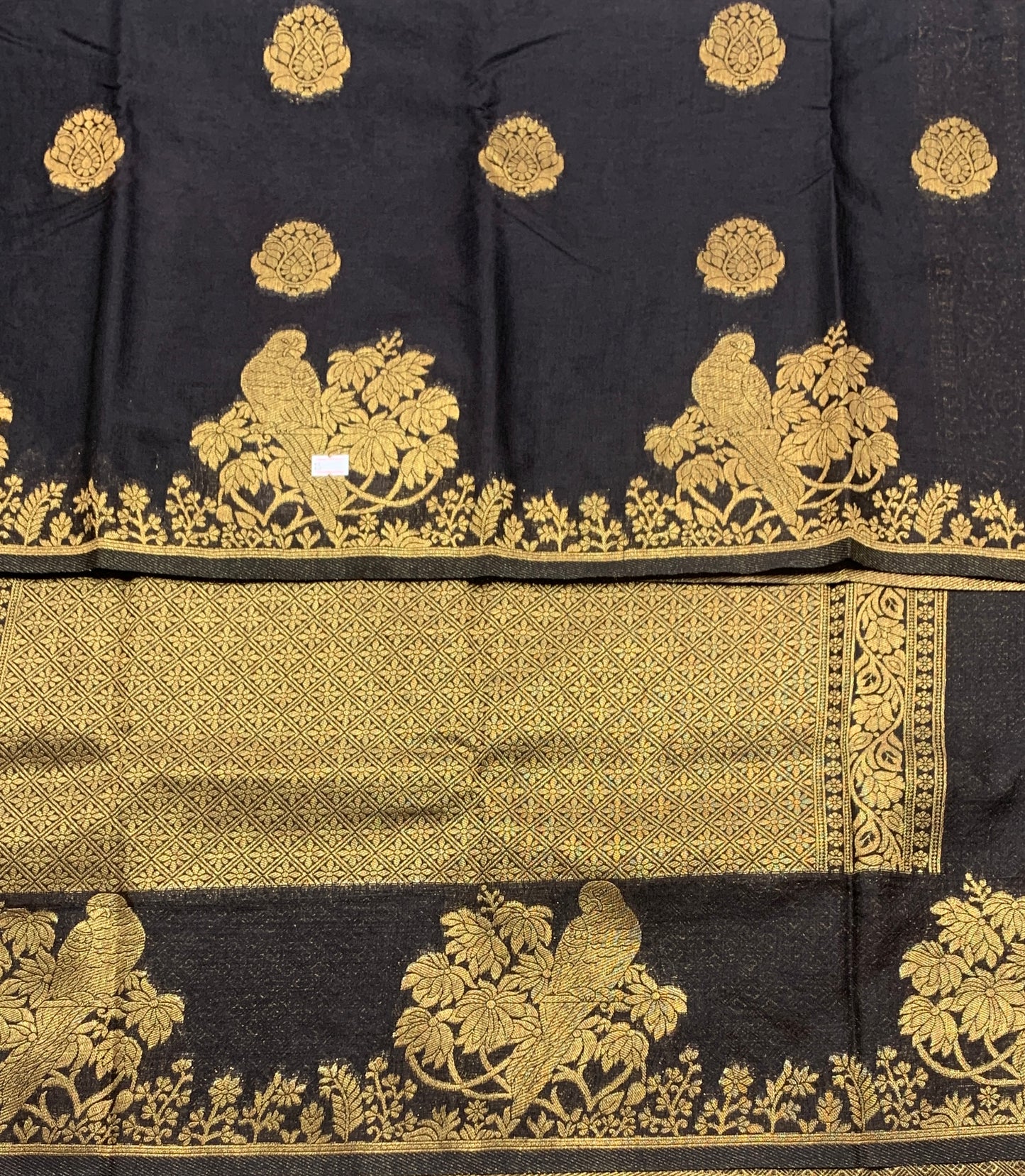Kora Silk Saree Black Colour with Flower and Parrot Design Border