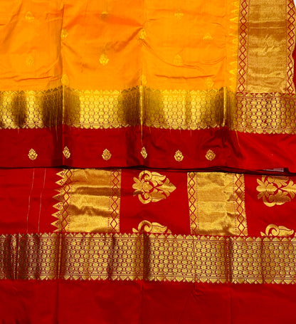 Pure Kanchipuram Silk Mango Yellow Colour with Maroon Border