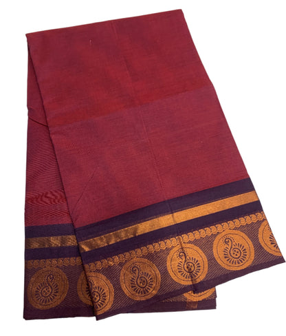 Chettinad Cotton Saree Maroon Colour with Navy Blue Border