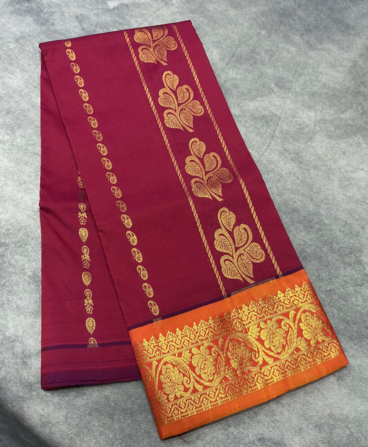 Maroon Shade Semi silk Kids Pattu Pavadai with Contrast border for age 5 to 10