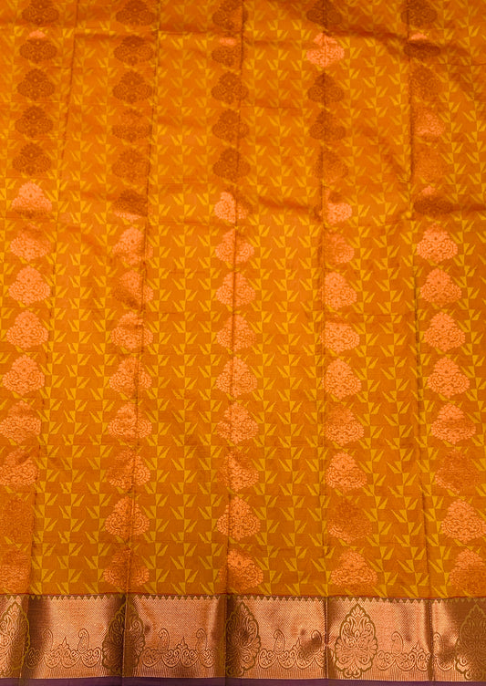 Vegan Silk Saree Mustard Colour with Copper Border