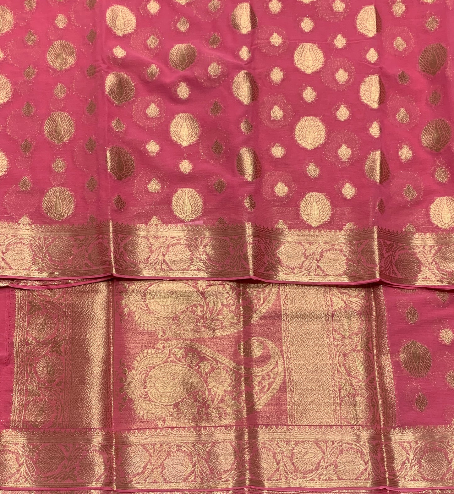 Georgette Saree Tomato Pink Colour with Sliver Floral Design Border
