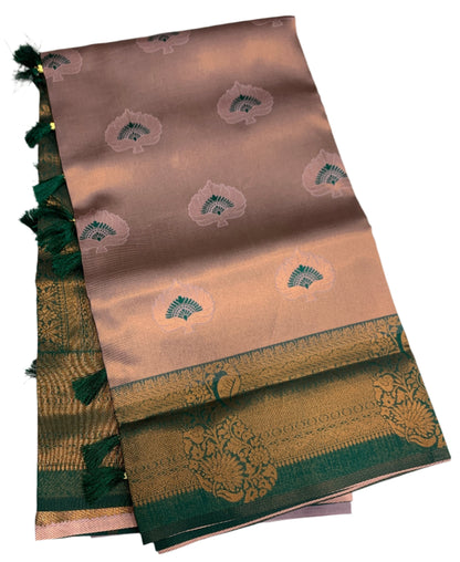 Art Silk Saree Sandal Colour with Green Border