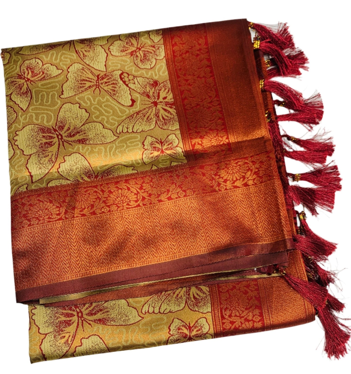 Art Silk Saree Sandal Colour with Butterfly Design