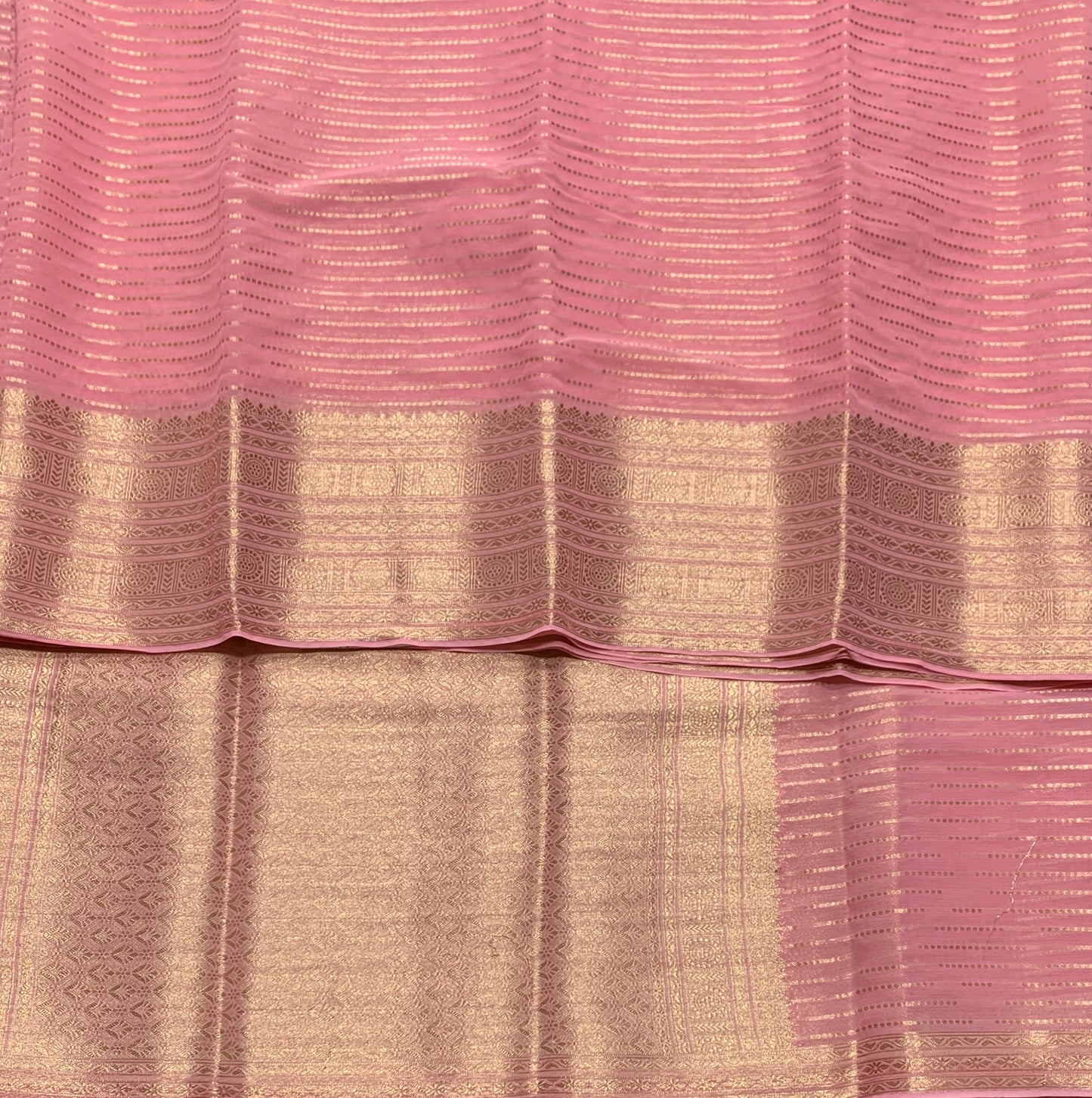 Georgette Saree Baby Pink Colour with Sliver Floral Design Border
