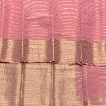 Georgette Saree Baby Pink Colour with Sliver Floral Design Border