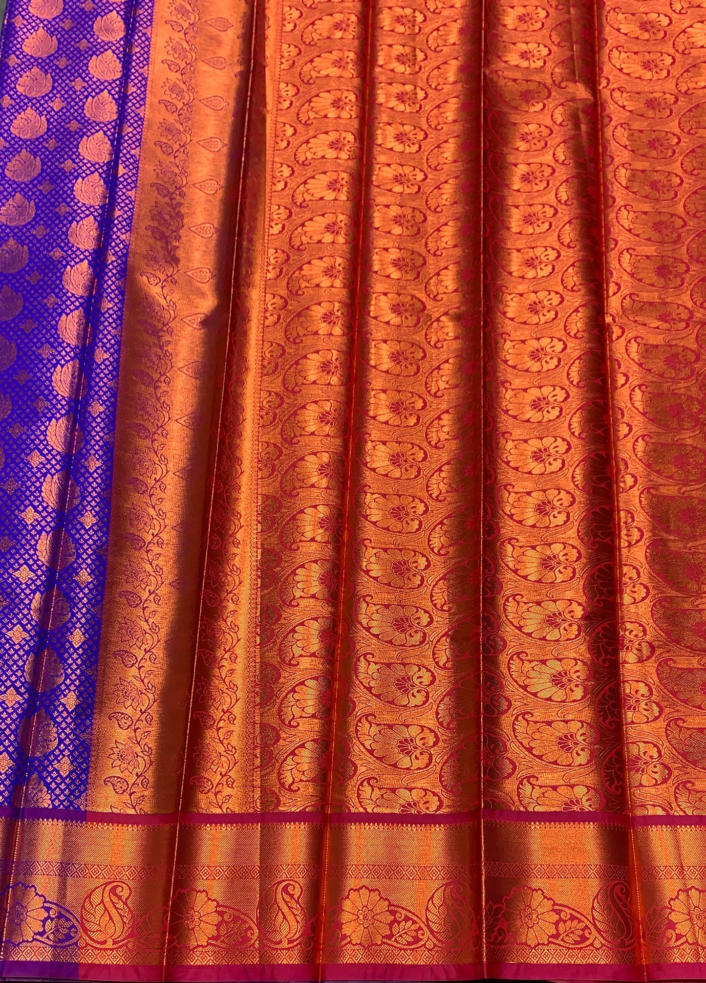 Vegan Silk Saree Violet Colour with Magenta and Copper Border