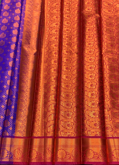 Vegan Silk Saree Violet Colour with Magenta and Copper Border