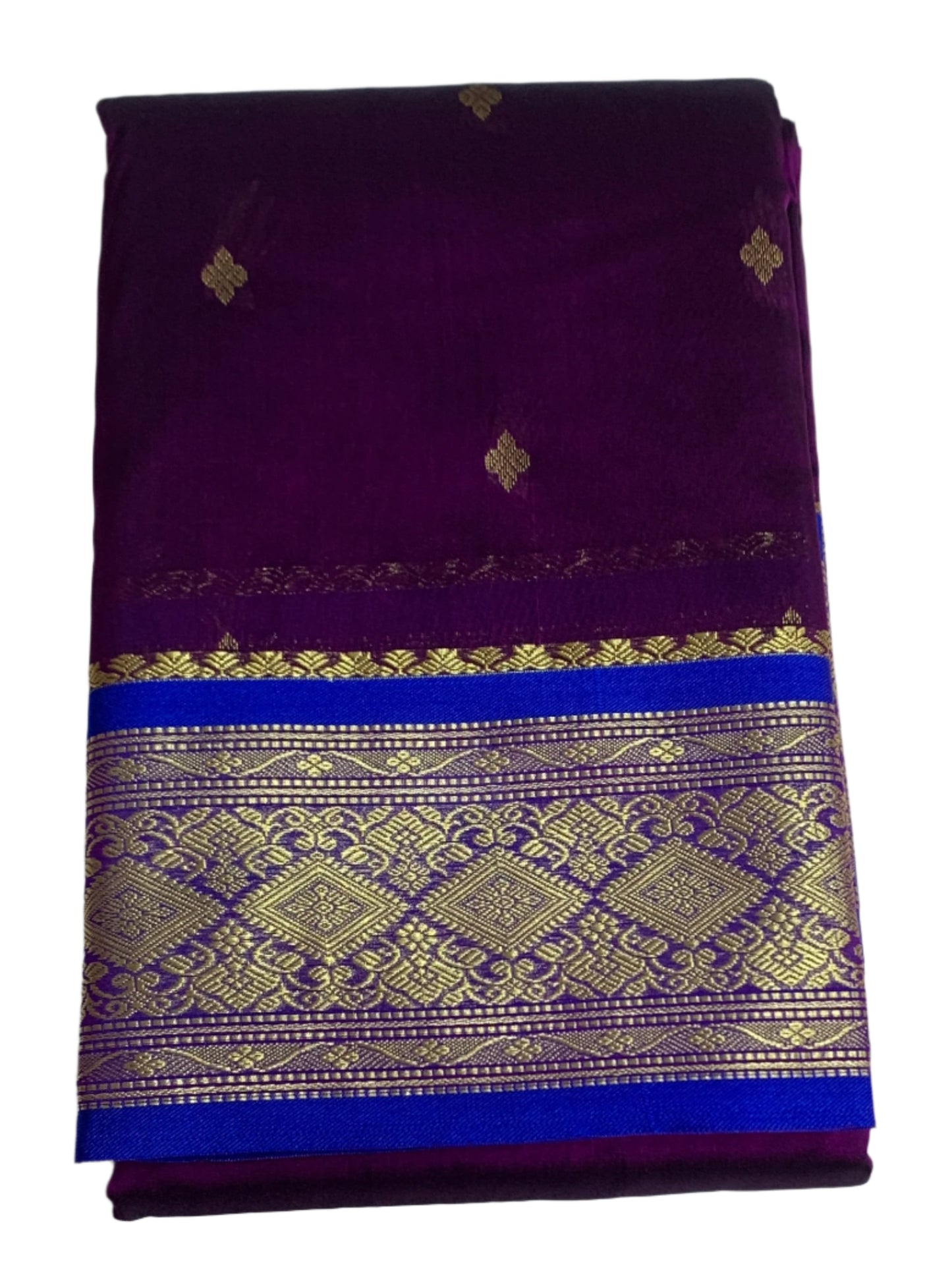 Mangenta Shade Saree with Golden and Blue Border