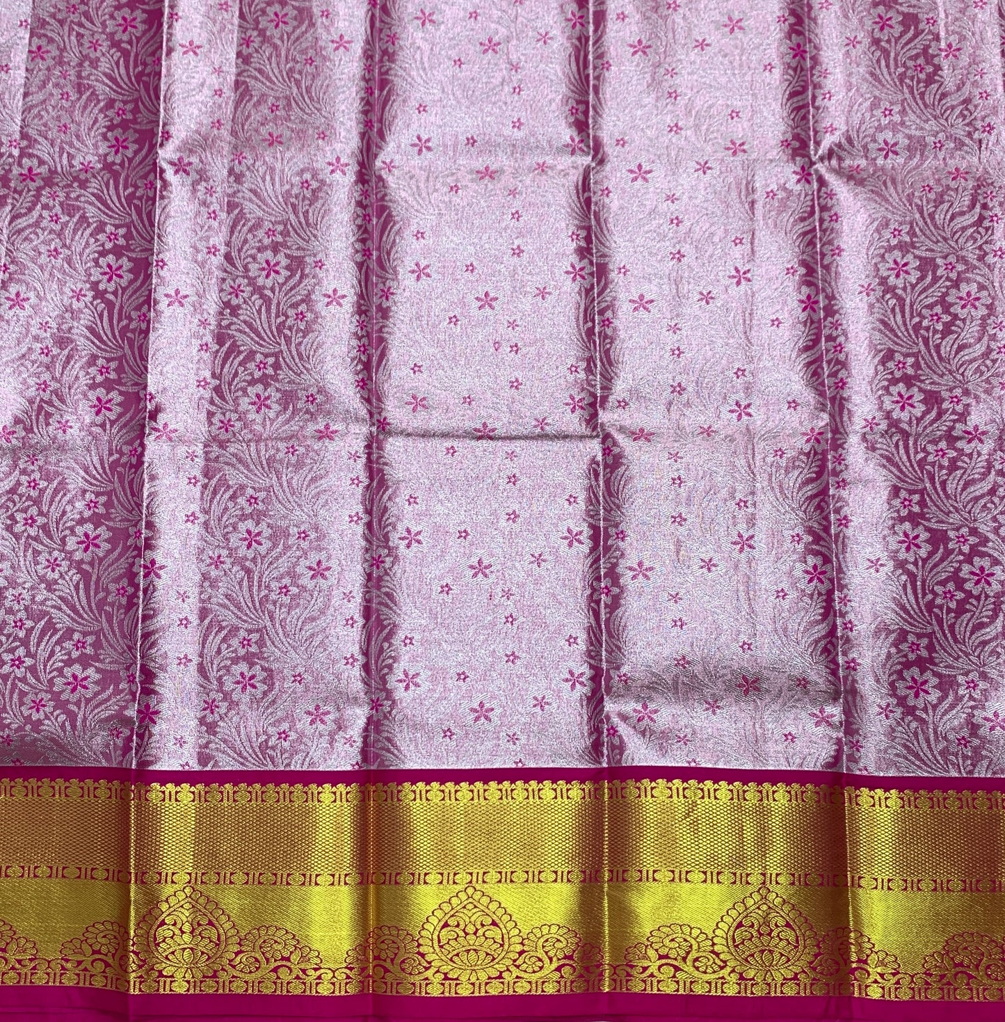 Baby Pink Shade Vegan Silk Kids Pattu Pavadai with Contrast Border for age 2 to 5
