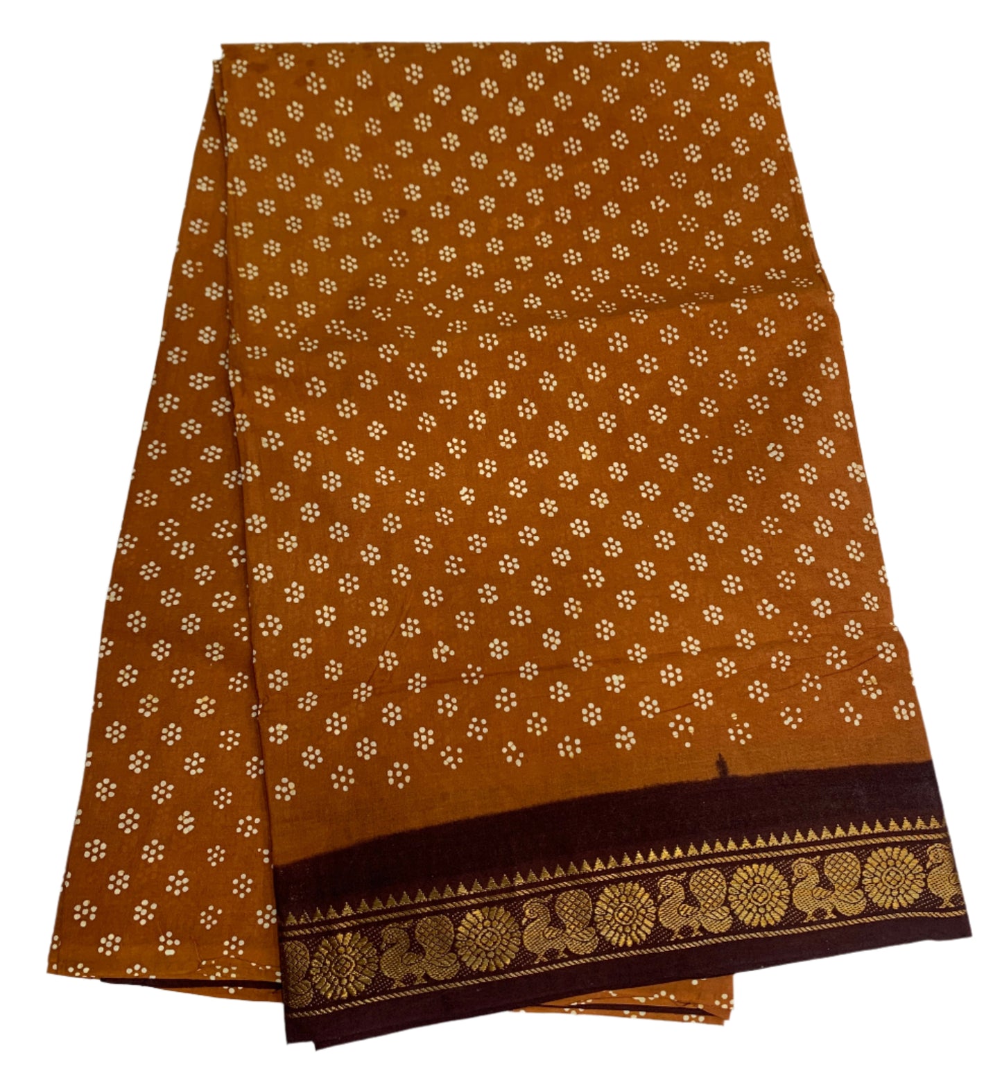 Chettinad Sungudi Cotton Chocolate Brown Colour with Brown Border