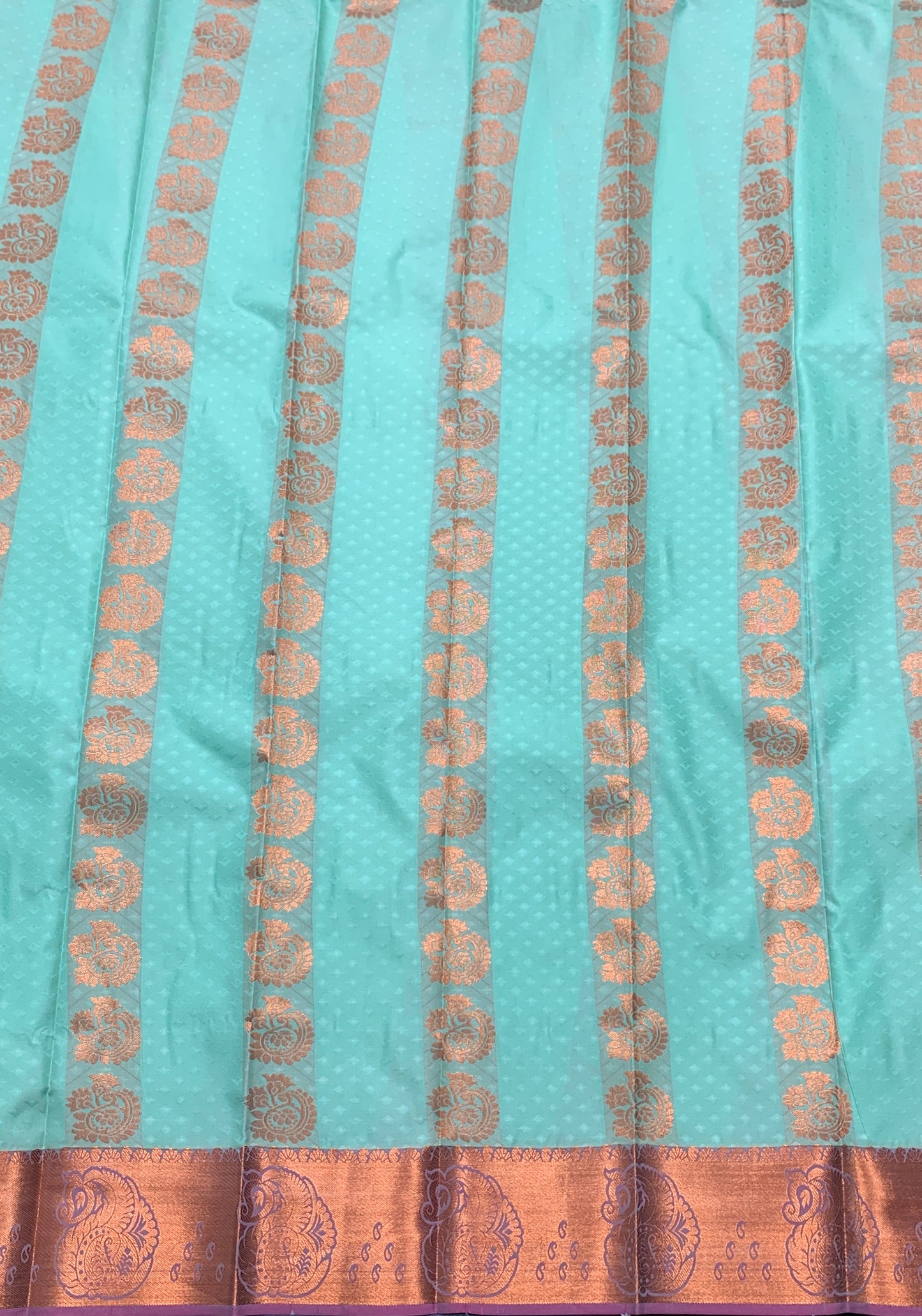 Vegan Silk Saree Light Green Colour Saree with Copper and Pink Border