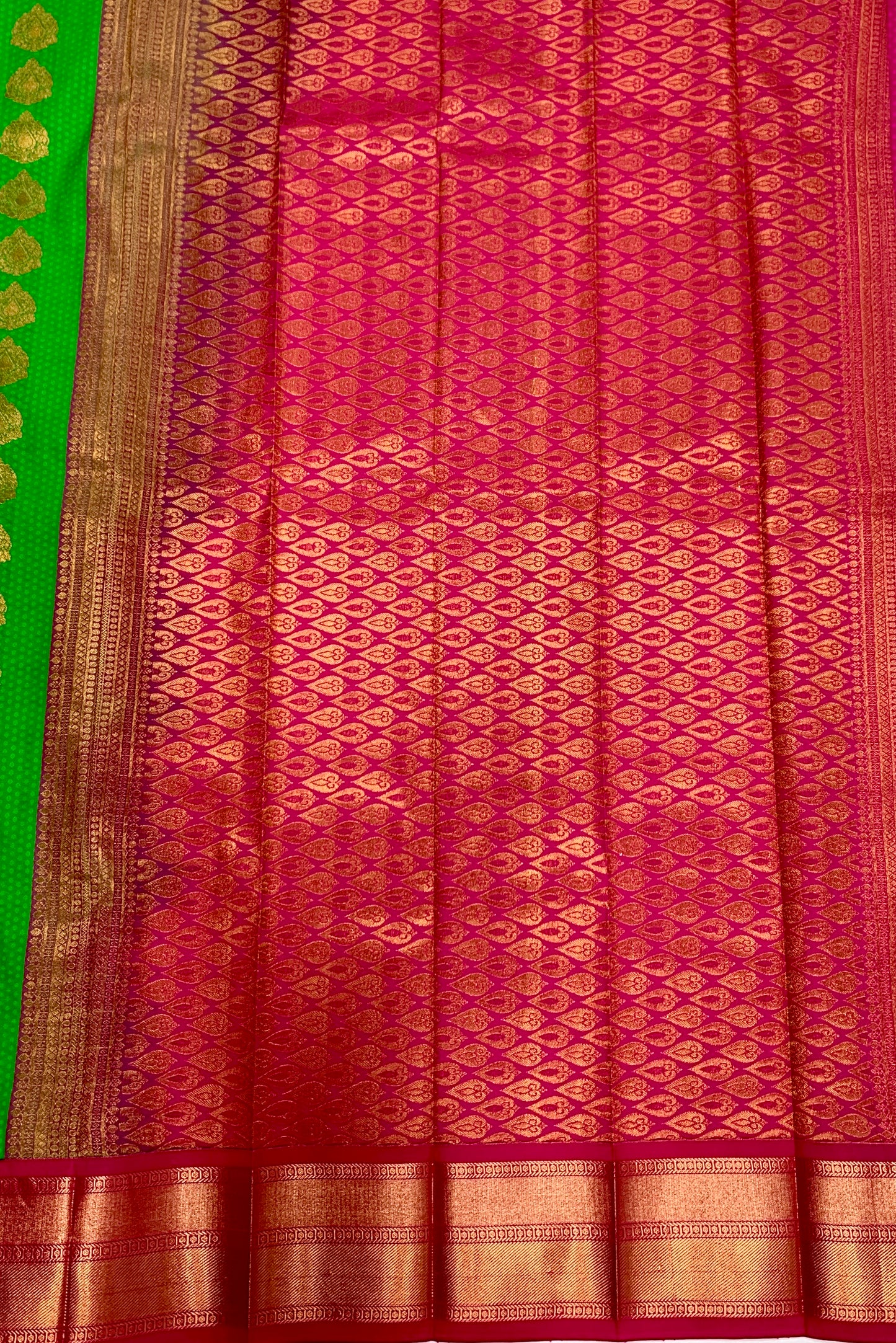 Vegan Silk Saree Light Green shade with Pink Border