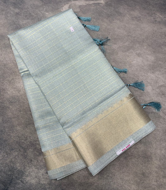 Banaras Katan Saree Light Sky Blue Colour with Katan Work Border