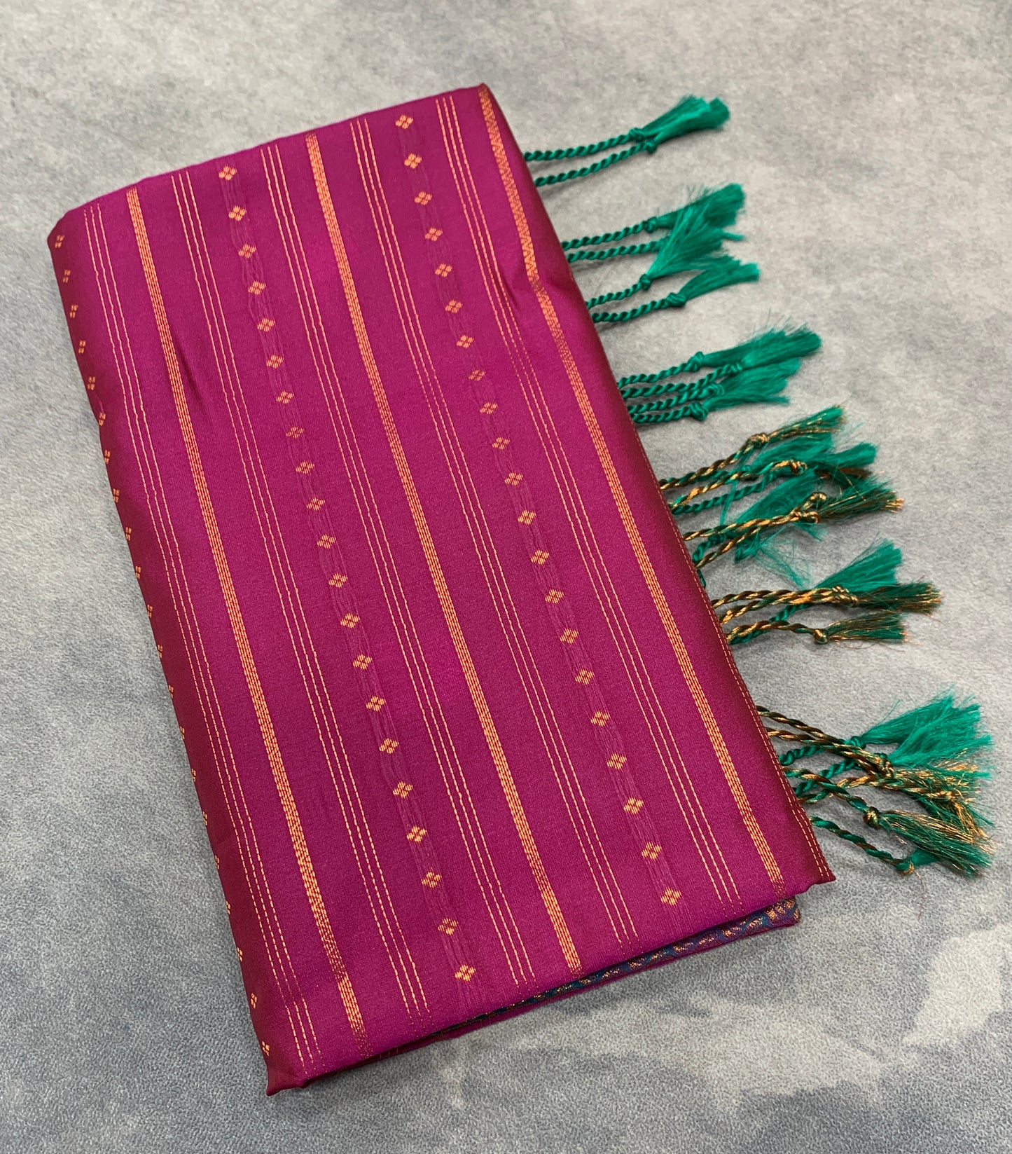 Soft Vegan Silk Saree Magenta Colour with Rama Green and Copper Border