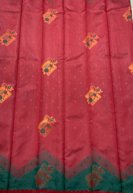 Art Silk Saree Maroon Colour with Green Border