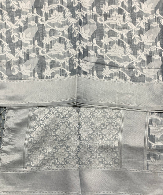 Banaras Katan Saree Gray Colour with Katan Work Border