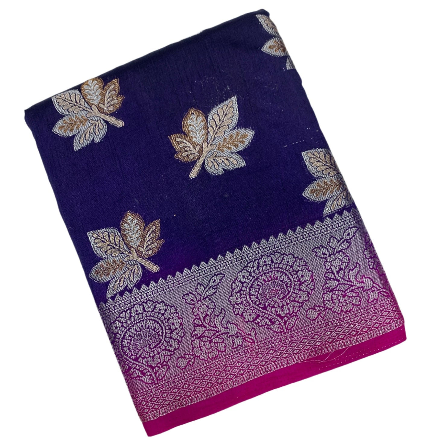 Tussar Saree Navy Blue Colour with Pink Border