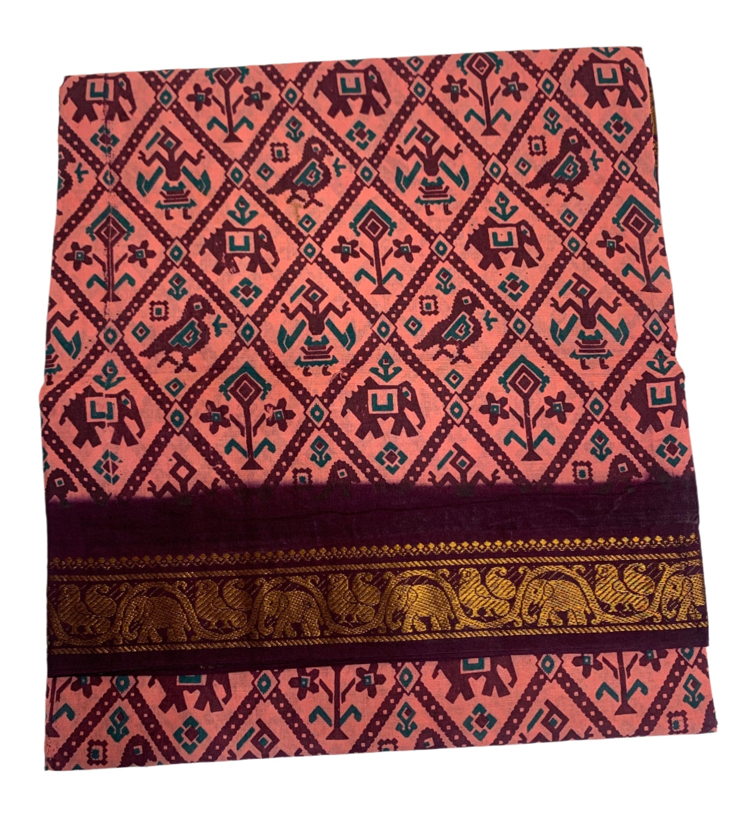 Chettinad Sungudi Cotton Peach Colour with Printed Saree