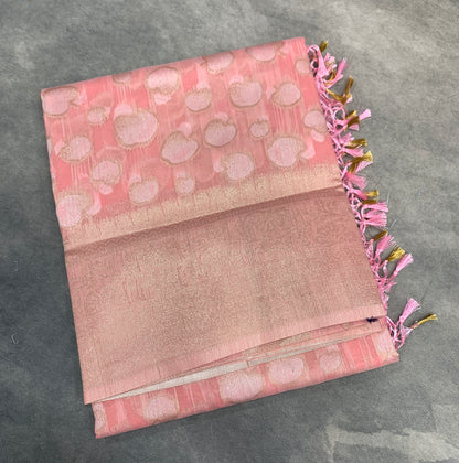 Banaras Katan Saree Baby Pink Colour with Katan Work Border