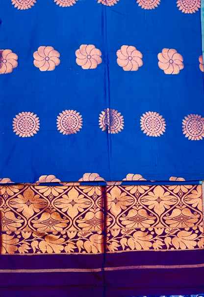 Soft Vegan Silk Saree Blue shade with Floral Design