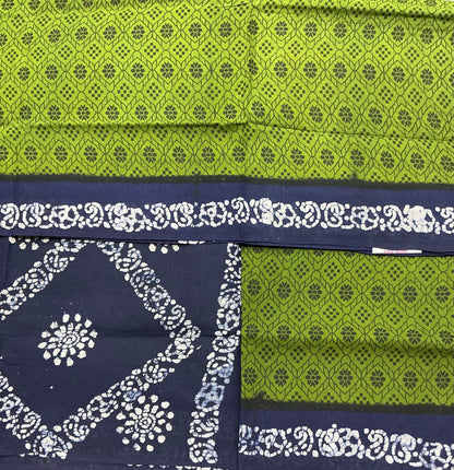 Chettinad Sungudi Cotton Olive Green Colour with Navy Blue Colour Border