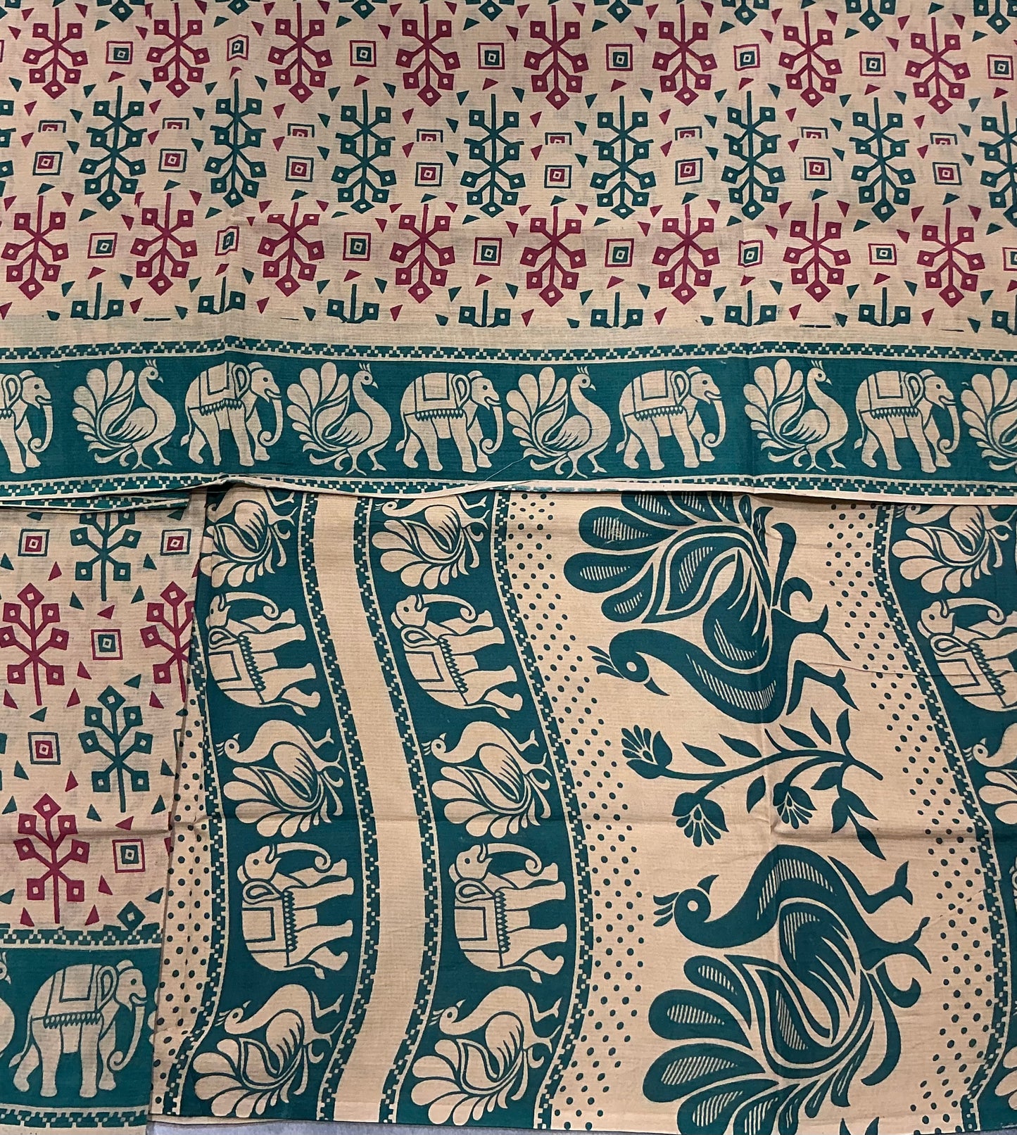 Chettinad Sungudi Cotton Sandal Colour with Rama Green Colour Border