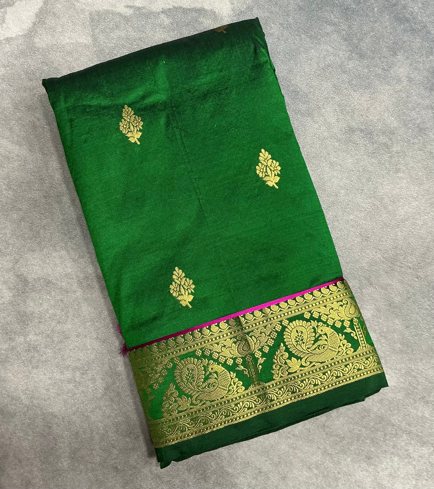 Pure Kanchipuram Silk Green Colour with Golden Border