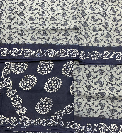 Chettinad Sungudi Cotton Gray Colour with Navy Blue Colour Border